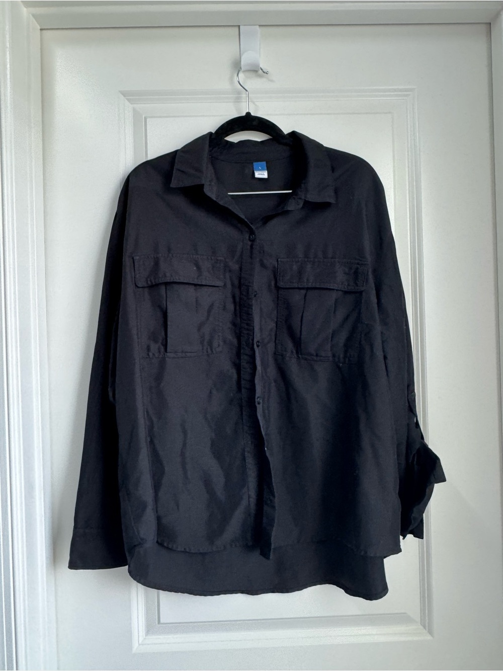 Women’s Old Navy Button Down Black Dress Shirt With Front Pockets - Size Large